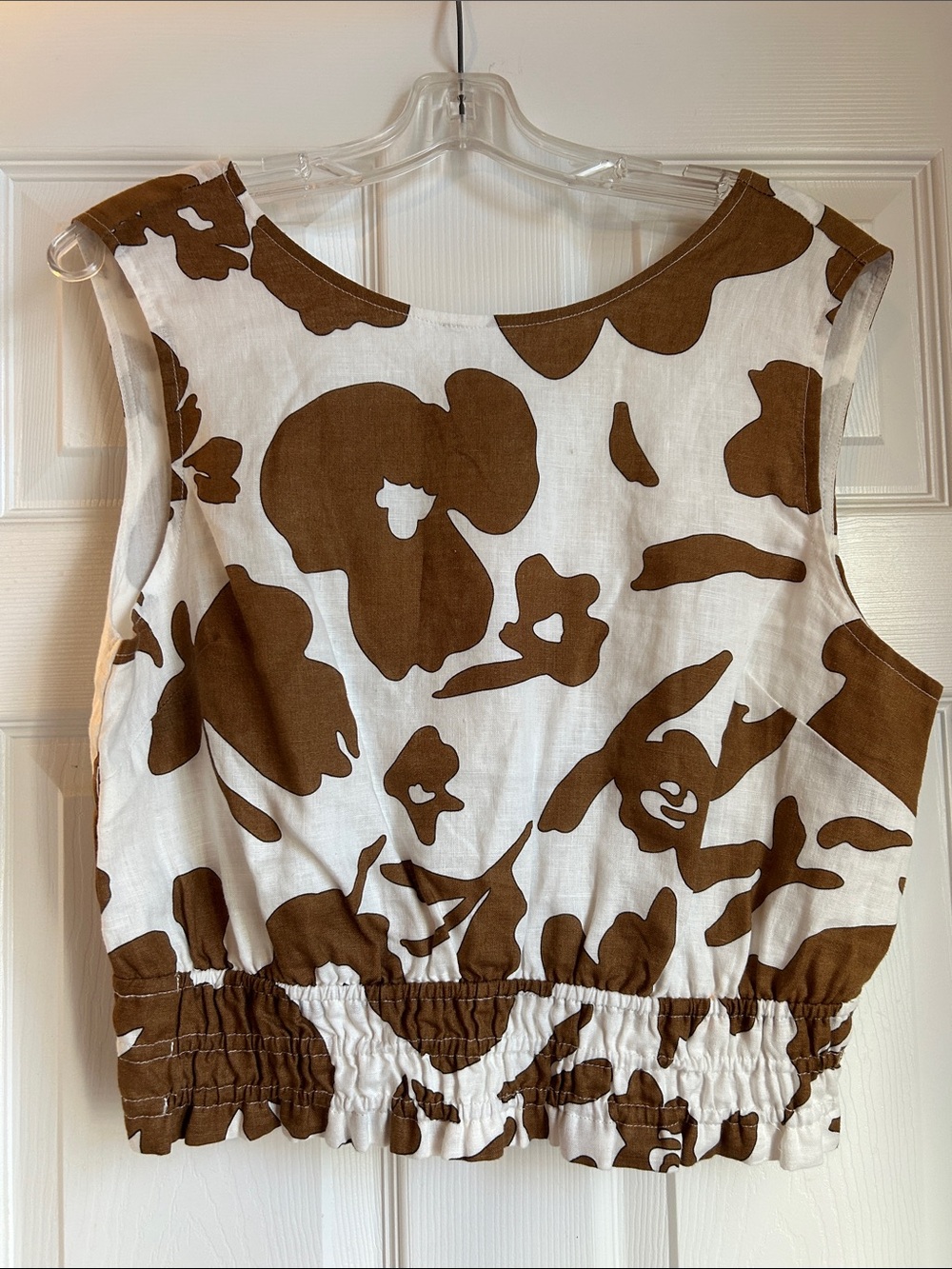 Magaschoni Brown and White Floral Print Cropped Tank-Sz L